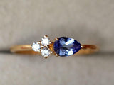 1ct Pear Cut Blue Tanzanite Diamond Petite Minimalist Ring 14k YellowGold Finish