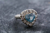 2.2ct Engagement Ring Heart Cut Blue Aquamarine Halo 14k White Gold Finish