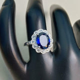 3ct Engagement Ring Oval Cut Blue Sapphire Floral Cluster 14k White Gold Finish