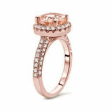 4Ct Round Cut Peach Morganite Diamond Accents Halo Ring 14K Rose Gold Finish