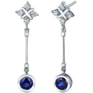 3Ct Round Blue Sapphire Diamond Vertical Drop Earrings 14K White Gold Finish