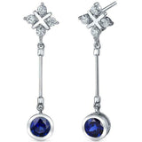 3Ct Round Blue Sapphire Diamond Vertical Drop Earrings 14K White Gold Finish