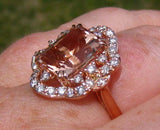 2ct Radiant Cut Morganite Floral Diamond Halo Engagement Ring 14k Rose Gold Over