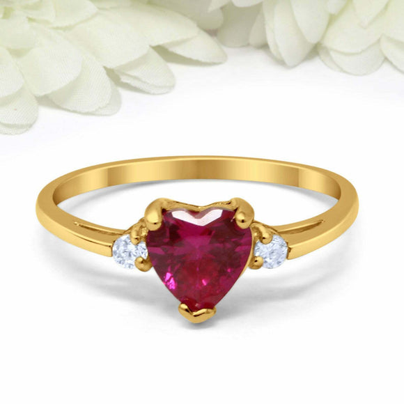 1ct Heart Cut Pink Ruby Engagement Ring Trilogy Minimalist 14k YellowGold Finish