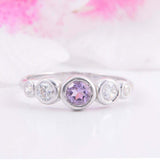 1.5ct Round Cut Purple Amethyst Five Stone Bezel Set Ring 14k White Gold Finish