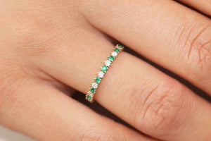 1ct Round Cut Alternating Green Emerald Diamond Wedding Band 14k YellowGold Over