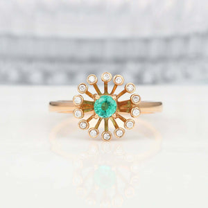 2ct Round Green Emerald Engagement Ring Sunshine Halo Floral 14k YellowGold Over