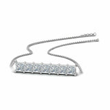 2ct Princess Diamond 7 Stone Horizontal Pendant 14k White Gold Finish NO CHAIN