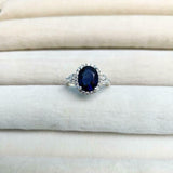 2ct Engagement Ring Oval Cut Blue Sapphire Round Accent Halo 14k White Gold Over