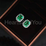 2ct Cushion Simulated Emerald Cluster Halo Stud Earrings 14k White Gold Plated