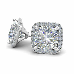 4.5ct Cushion Cut VVS1D Diamond Halo Stylish Stud Earrings 14k White Gold Finish