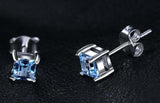 2ct Stud Earrings Princess Cut Blue Topaz Solitaire Design 14k White Gold Finish