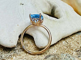 2.3ct Engagement Ring Cushion Cut Blue Topaz Solitaire 14k Yellow Gold Finish