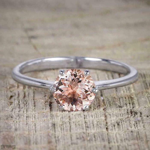 1.2ct Round Cut Peach Morganite Engagement Ring 14k White Gold Finish Solitaire