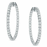 3ct Round Cut Diamond Thin Inside Out Party Hoop Earrings 14k White Gold Finish