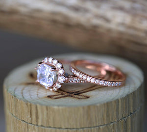 1.5ct Cushion Cut VVS1D Diamond Engagement Ring 14k Rose Gold Finish Bridal Set