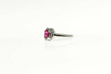 0.25ct Oval Cut Pink Ruby Engagement Ring Art Deco Design 14k White Gold Finish