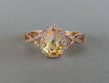 2ct Pear Cut Yellow Sapphire Halo Infinity Engagement Ring 14k Rose Gold Finish