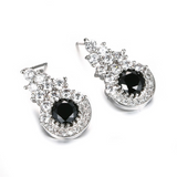 2ct Round Cut Black Diamond Halo Cluster Stud Earrings 14k White Gold Finish