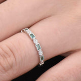 1.5ct Wedding Ring Band Green Emerald Cut Full Eternity 14k White Gold Finish