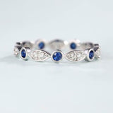 1ct Round Cut Blue Sapphire Bezel Set Eternity Wedding Band 14k WhiteGold Finish