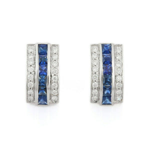 2.45ct Drop Earrings Princess Cut Blue Sapphire Channel Set 14k WhiteGold Finish