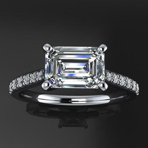 East West Solitaire Engagement Ring 1ct Emerald Cut Diamond 14k WhiteGold Finish