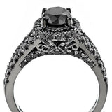 2.3ct Round Black Diamond Engagement Ring Split Shank Halo 14k Black Gold Finish