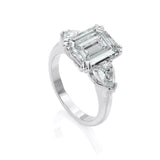 3ct Emerald Cut Diamond Engagement Ring Pear Accents Trilogy 14k White Gold Over