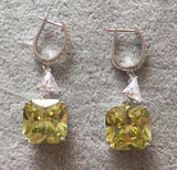 5Ct Asscher Cut Yellow Citrine Trillion Diamond Drop Earring 14K White Gold Over