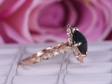 2.2ct Cushion Cut Black Diamond Vintage Halo Solitaire Ring 14k Rose Gold Finish