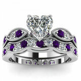 2.5Ct Heart Cut Diamond Amethyst Bridal Set Engagement Ring 14K White Gold Over