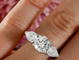 2.5ct Round Cut Diamond Pear Side Trilogy Engagement Ring 14k White Gold Finish