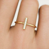 Vertical Bar Engagement Ring 0.35ct Baguette Cut Diamond 14k Yellow Gold Finish