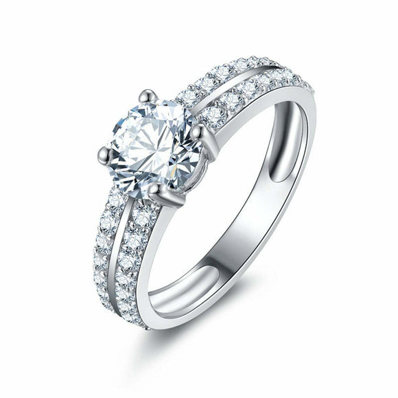 2.9ct Round Cut Diamond Dual Row Split Band Solitaire Ring 14k White Gold Finish