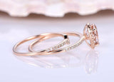 1.9ct Pear Cut Peach Morganite Bridal Set Engagement Ring 14k Rose Gold Finish