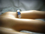 1.2ct Cushion Blue Sapphire 5 Stone Stackable Wedding Band 14k White Gold Finish