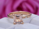 2.1ct Princess Cut Morganite Engagement Ring Diamond Accents 14k Rose Gold Over