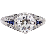 3Ct Round Diamond Sapphire Vintage Art Deco Engagement Ring 14K White Gold Over