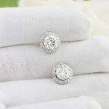 1.6ct Round Cut VVS1D Diamond Halo Stud Earrings Women 14k White Gold Finish