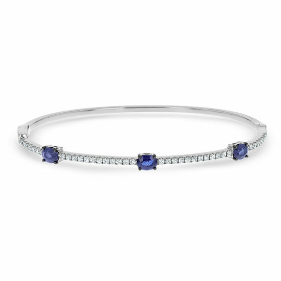 5ct Oval Cut Blue Sapphire Minimalist Cuff Bangle Bracelet 14k White Gold Finish