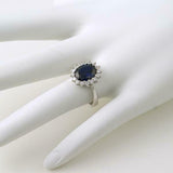 2.5ct Oval Cut Blue Sapphire Engagement Ring Floral Design 14k White Gold Finish