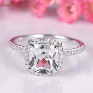 1.5ct Cushion Cut Diamond Engagement Ring Halo Solitaire 14k White Gold Finish