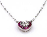 2ct Heart Cut Diamond Ruby Love Halo Pendant 14k White Gold Finish NO CHAIN