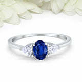 1ct Oval Cut Blue Sapphire Engagement Ring Diamond Trilogy 14k White Gold Finish