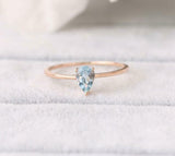 1ct Pear Blue Aquamarine Engagement Ring Solitaire Minimalist 14k Rose Gold Over