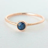 1ct Round Blue Sapphire Engagement Ring Bezel Set Solitaire 14k Rose Gold Finish