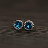 1ct Stud Earrings Round London Blue Topaz Solitaire Design 14k White Gold Finish