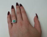 2ct Engagement Ring Round Cut Green Emerald Halo Split Shank 14k White Gold Over