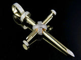 0.39ct Round Cut VVS1D Diamond Nail Cross Design Pendant 14k Yellow Gold Finish